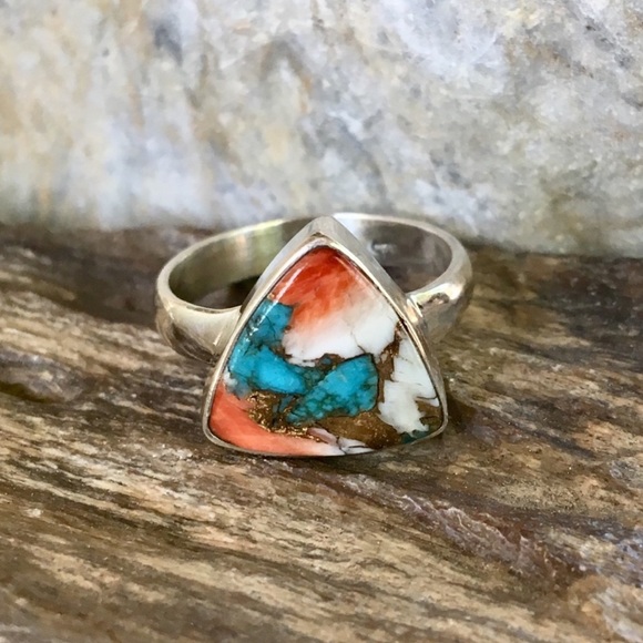 Jewelry - Genuine Turquoise & Spiny Oyster Triangle Ring